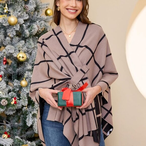 Women's Shawl Wrap Poncho Ruana Cape Open Front Cardigan Shawls for Fall Winter - Picture 4 of 8